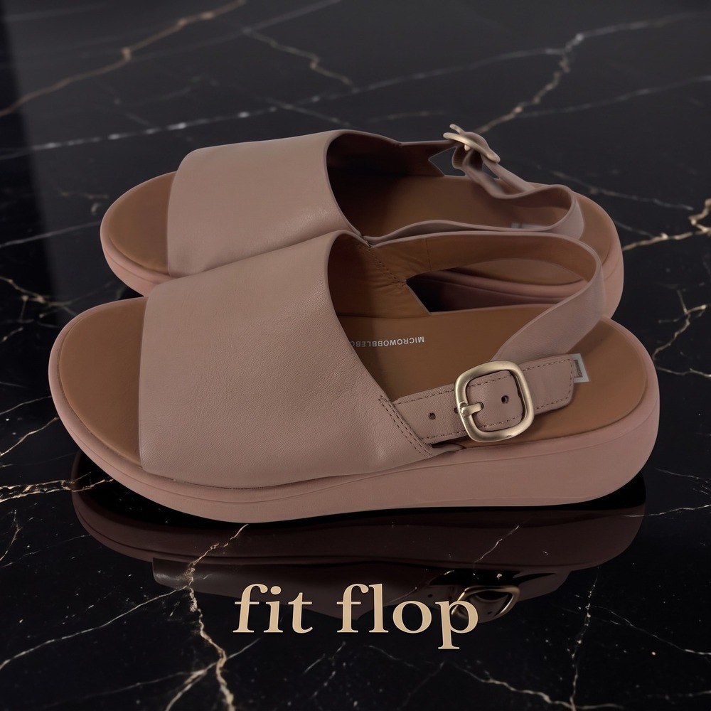 FitFlop F-Mode Leather Flatform Back-Strap Sandals Beige FW6-137-060 Size 8 NEW